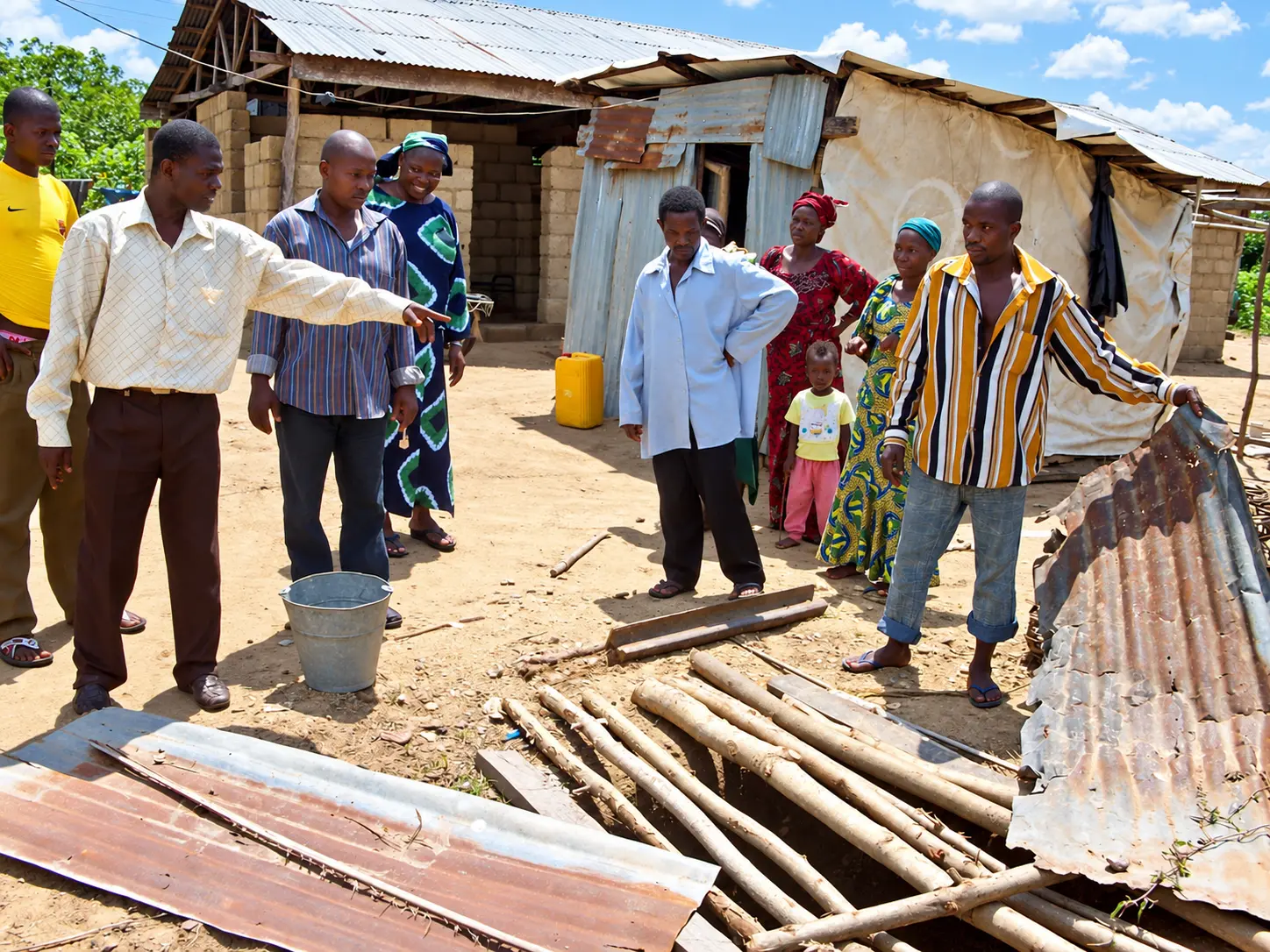 Community members at a building project