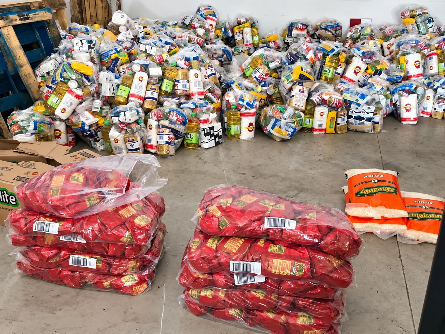 Food and supplies assembled for distribution