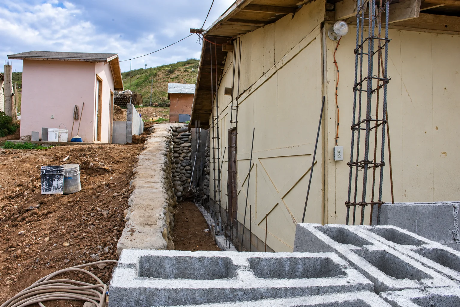 Concrete blocks alongside a building project